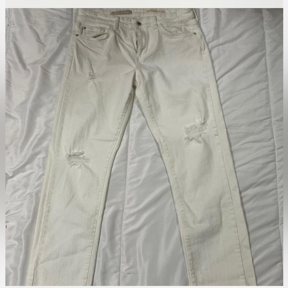 Anthropologie White Distressed Straight Leg Jeans